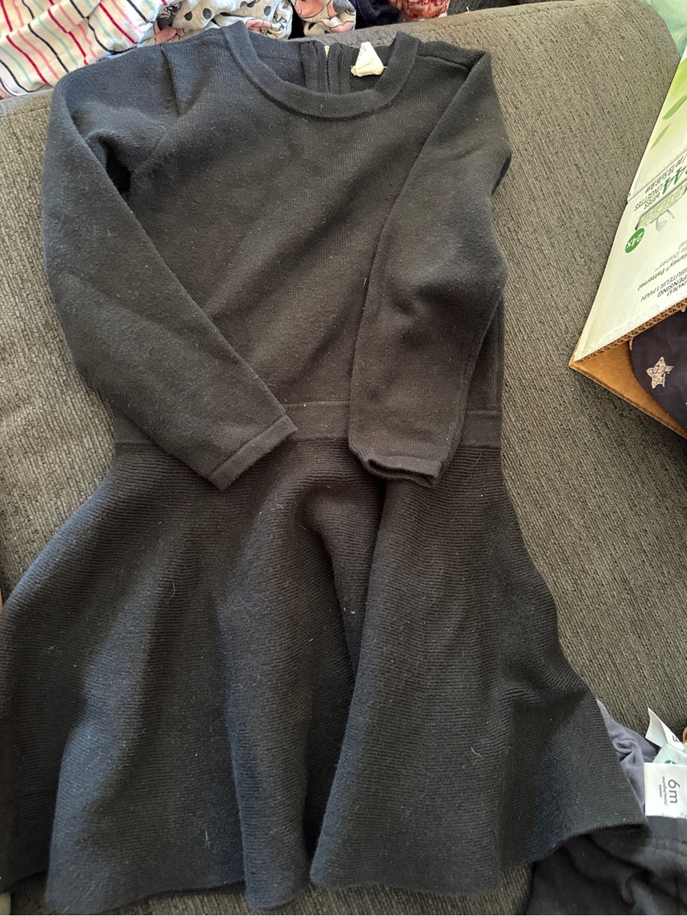 GAP Black Long-Sleeve Knit Flared Dress